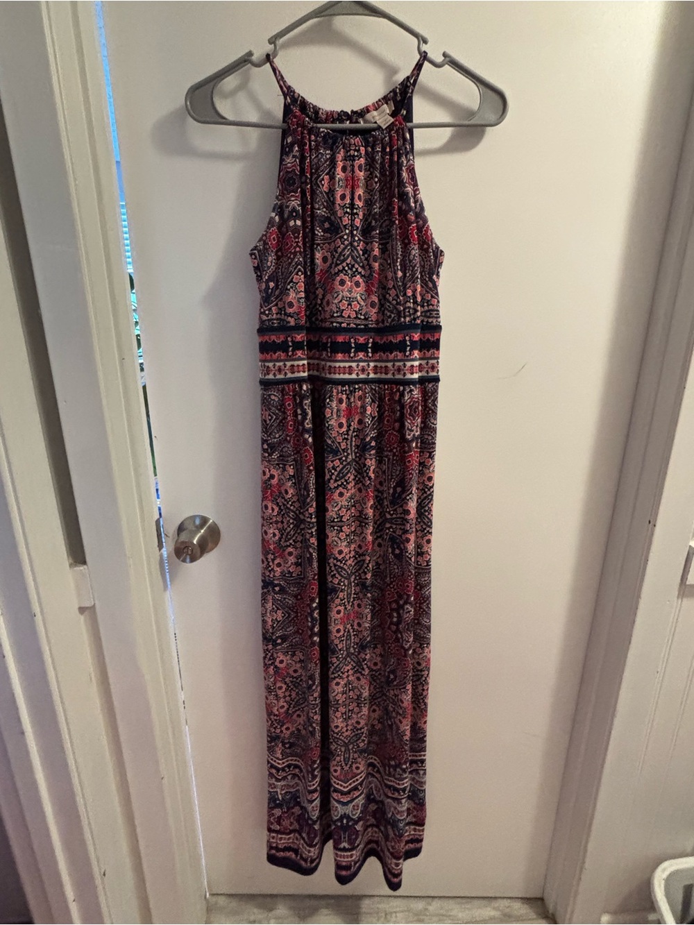 Petite Floral Print Halter Maxi Dress in Navy & Coral